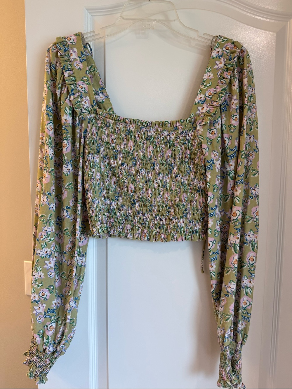 Rowie the Label Olive Green Floral Smocked Crop Top